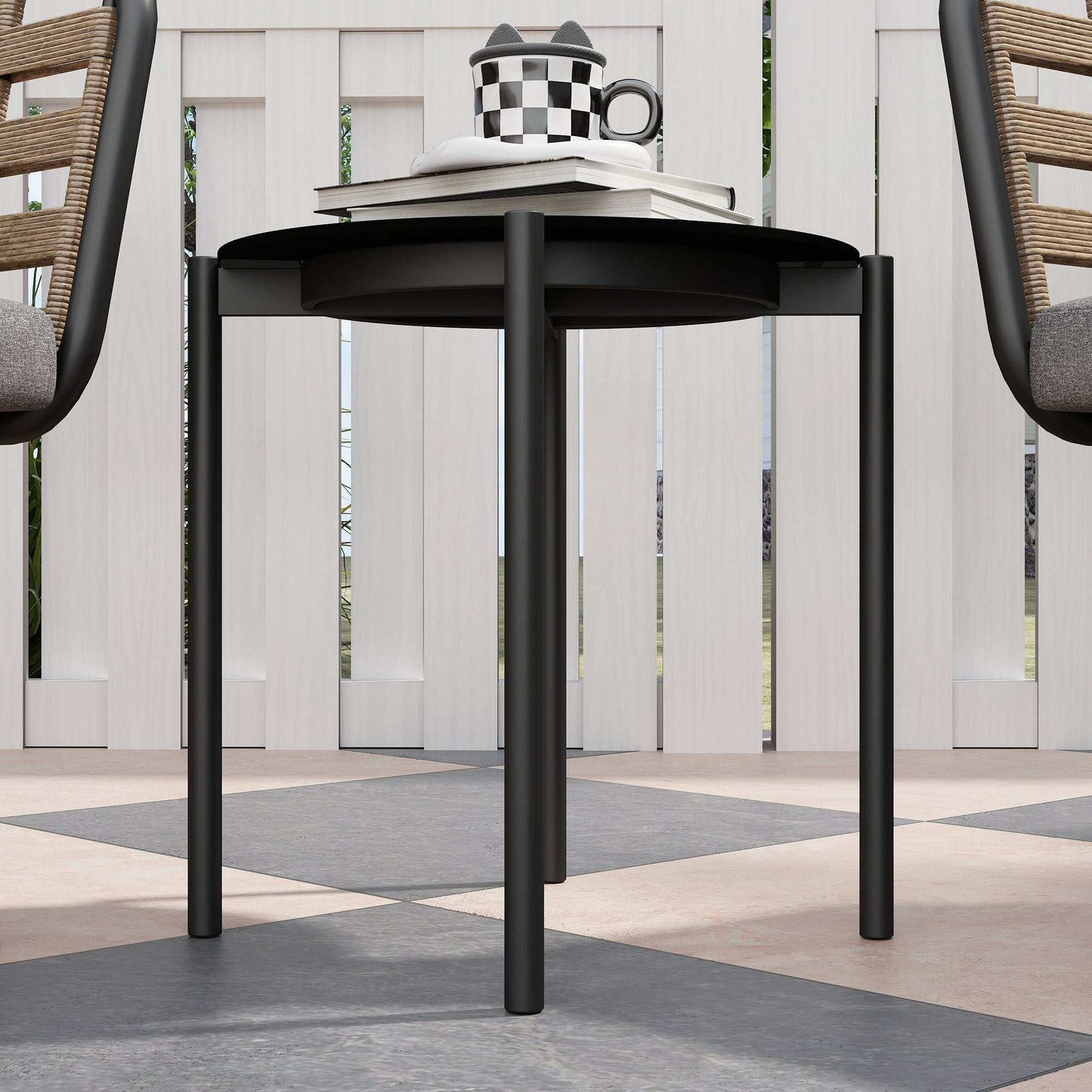 Outsunny 3 Pieces Rattan Bistro Set with Washable Seat and Back Cushions, Glass Top Coffee Table, for Outdoor, Patio, Black