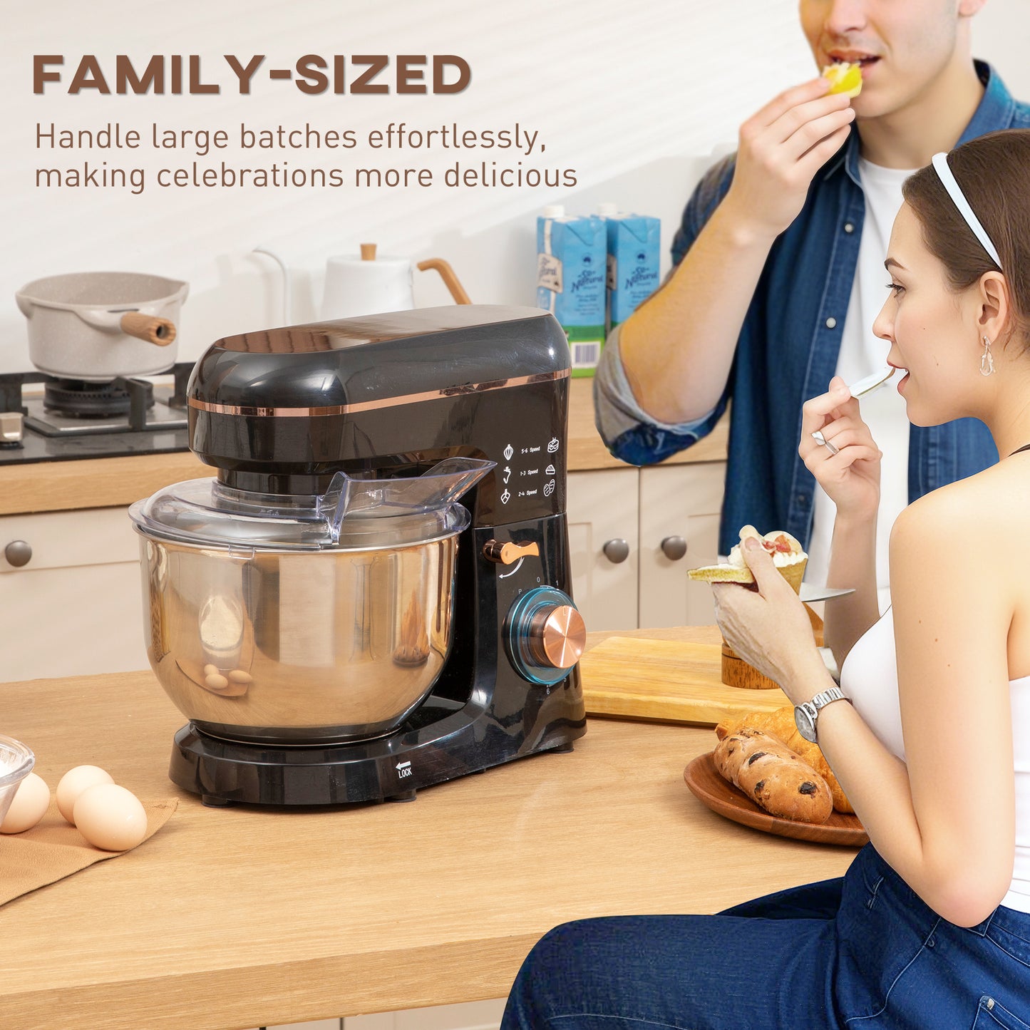Stand Mixer, 5L Food Mixer for Baking, 6 Speeds and Pulse Setting, 1400W Cake Electric Kitchen Mixer with Dough Hook, Whisk