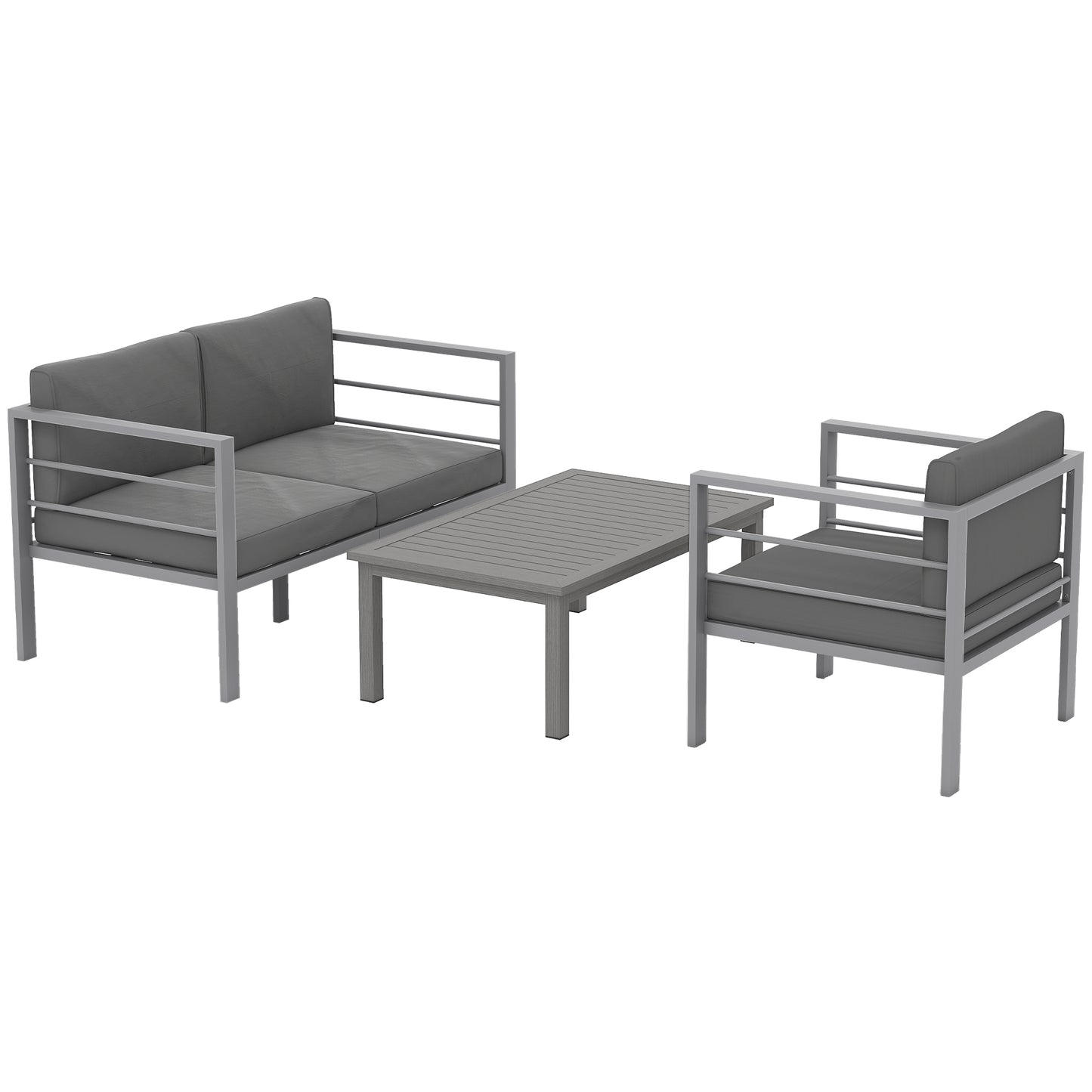 4-Piece Aluminium Garden Sofa Set | Thick Cushions | Loveseat, 2 Armchairs & Table | Charcoal Grey