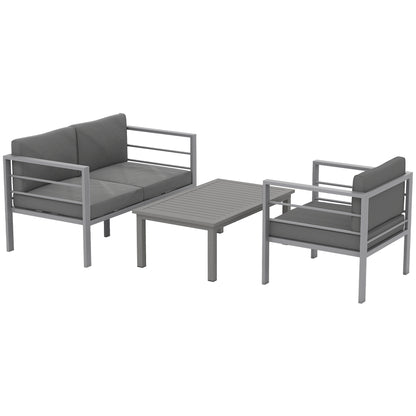 4-Piece Aluminium Garden Sofa Set | Thick Cushions | Loveseat, 2 Armchairs & Table | Charcoal Grey