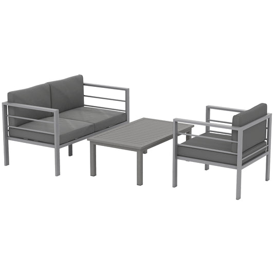 4-Piece Aluminium Garden Sofa Set | Thick Cushions | Loveseat, 2 Armchairs & Table | Charcoal Grey