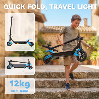 Kids Electric Scooter – 200W Motor, 15km/h, 6km Range, Dual Suspension, LCD Display, LED Lights, Foldable, Ages 6–14 – Blue