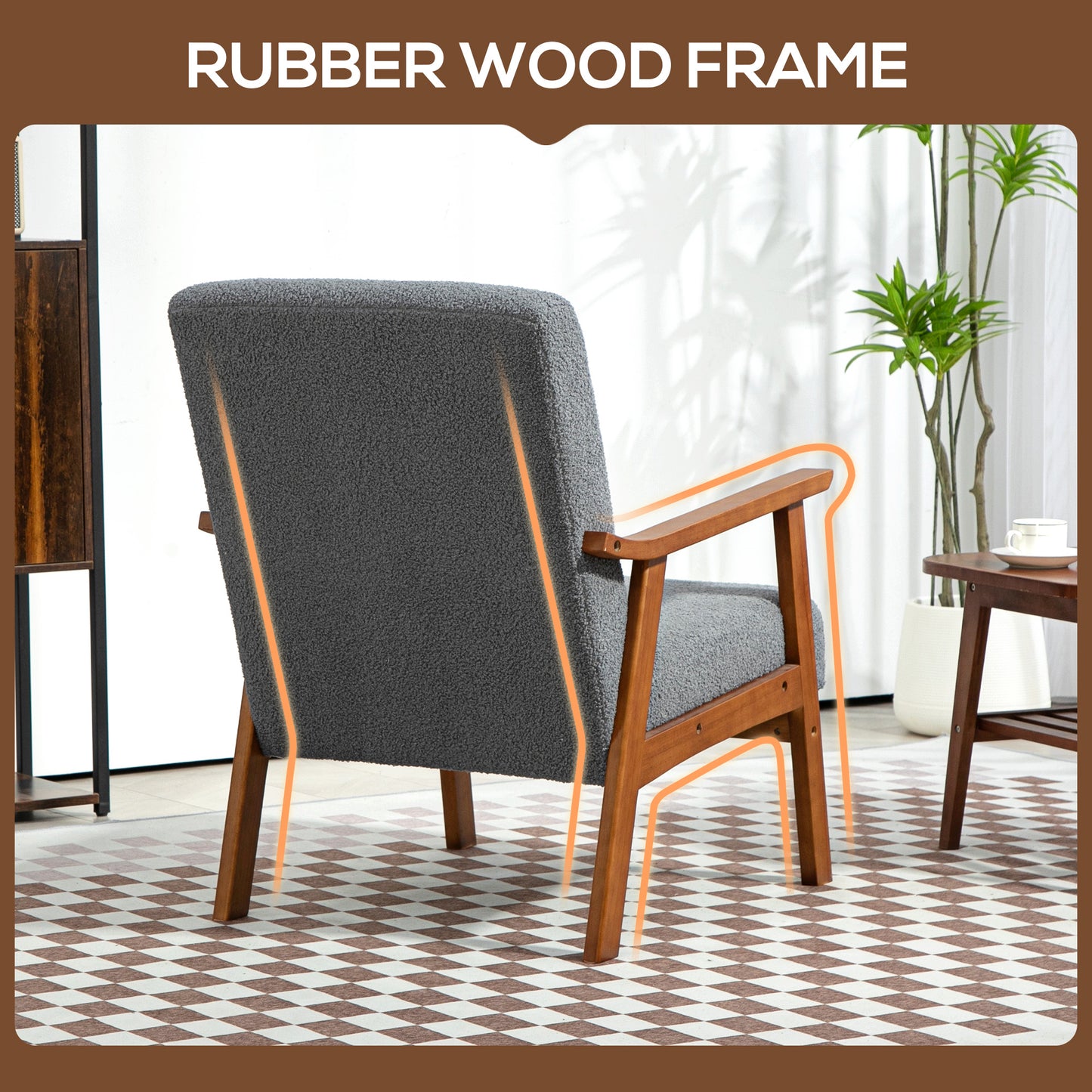 Armchair W/ Wide Seat, Boucle Thick Padded Occasional Accent Chair, Solid Wood Frame for Living Room Bedroom Home Office Reception