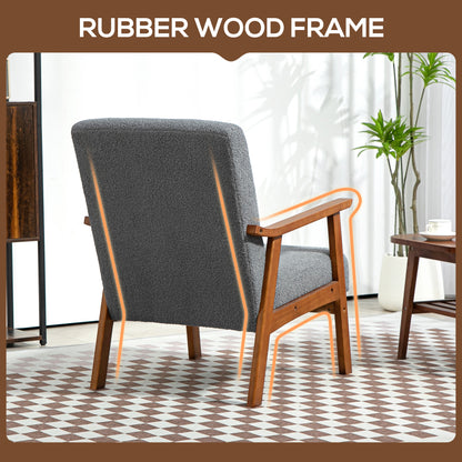 Armchair W/ Wide Seat, Boucle Thick Padded Occasional Accent Chair, Solid Wood Frame for Living Room Bedroom Home Office Reception