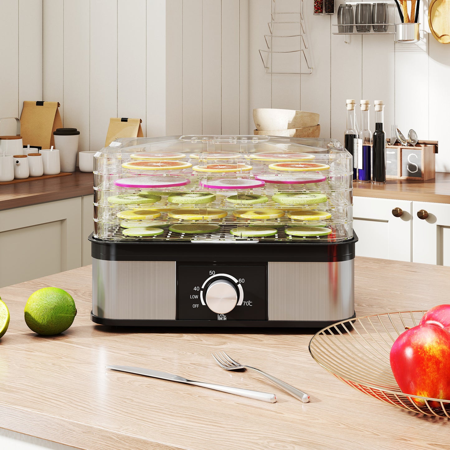 5 Tier Food Dehydrator, 245W Stainless Steel Food Dryer Machine with Adjustable Temperature for Drying Fruit, Meat, Vegetable, Jerky and Pet Treat, Black