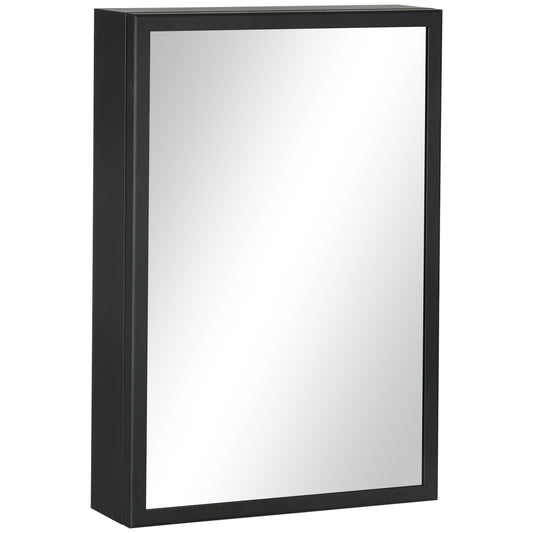Kleankin Bathroom Cabinet with Mirror, Wall Mounted Bathroom Mirror Cabinet with Storage Shelves, 40 x 12 x 60 cm, Black