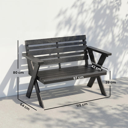 2-Seater Wooden Garden Bench | X-Frame Legs | Armrest & Backrest | 240kg | Fir Wood | Black