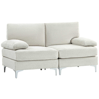 2 Seater Sofa, Modern Fabric Loveseat with Spring Cushion and Metal Legs, Small Couch for Living Room, Bedroom, Home Office, Reception, Cream White