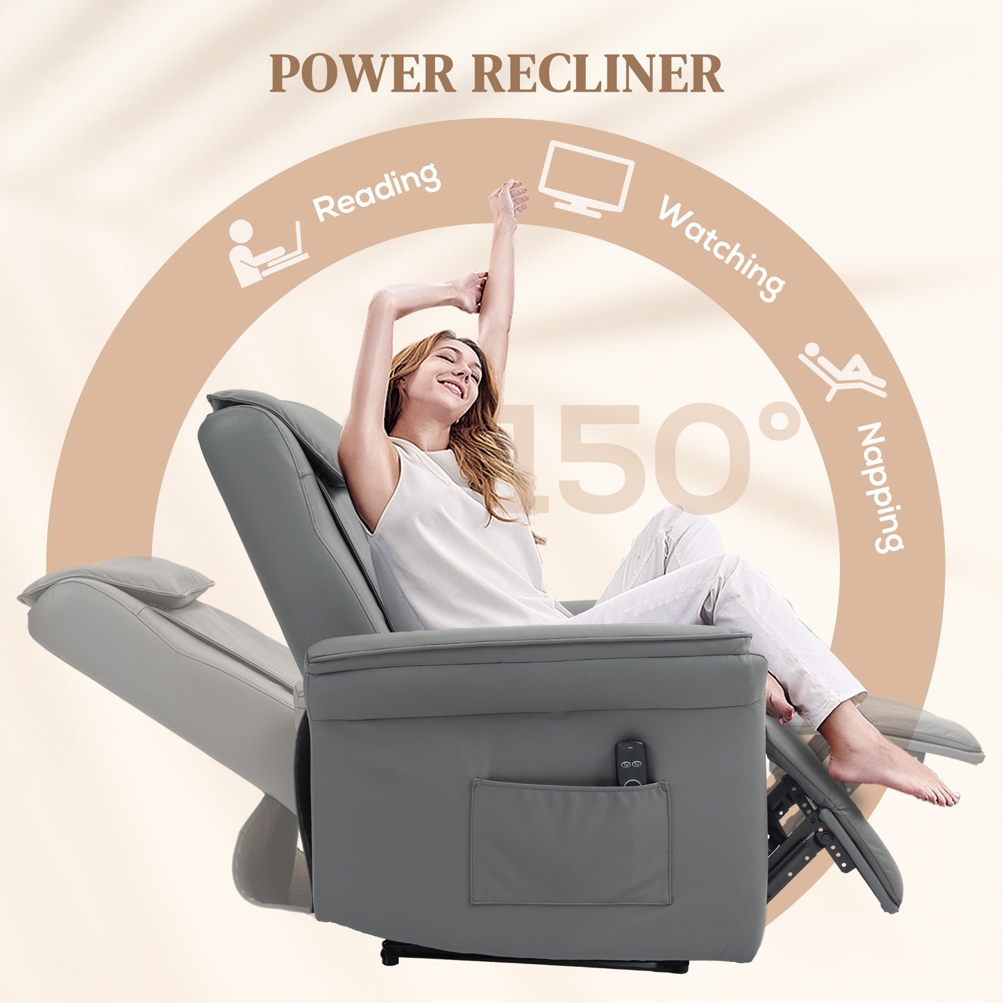 3D Kneading Massage Recliner Chair with Headrest, Breathable Leather Recliner Armchair, Electric Reclining Chair with Footrest, Remote with USB Port