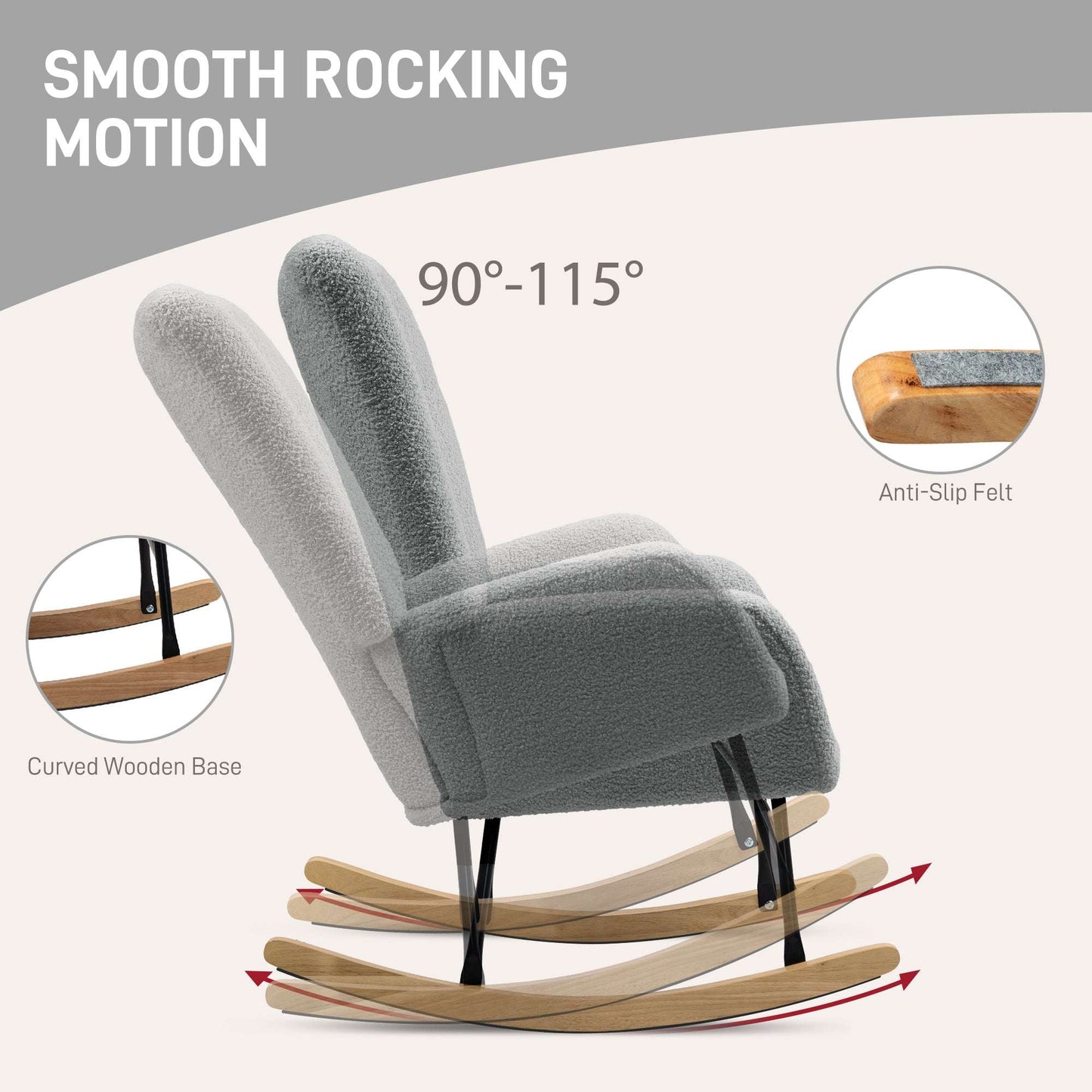 Retro Vintage Style Teddy Fleece Rocking Chair - Grey