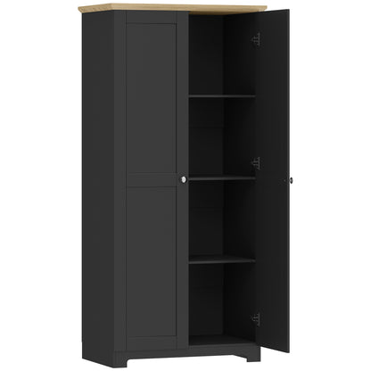 Freestanding Kitchen Cupboard | 172cm | 4 Shelves | 2 Doors | Wall Fixings | 30kg per Tier | MDF | Black