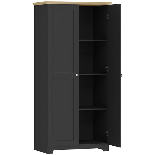 Freestanding Kitchen Cupboard | 172cm | 4 Shelves | 2 Doors | Wall Fixings | 30kg per Tier | MDF | Black