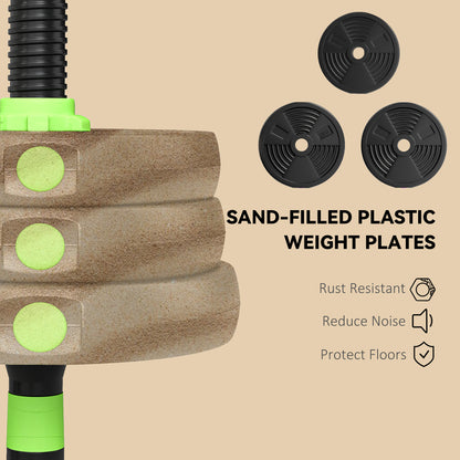 SPORTNOW 3-in-1 Adjustable Dumbbell Barbell & EZ Curl Bar Set | Black & Green | 15kg 20kg 25kg | Sand-Filled PVC Plates | Spinlock Collars | Non-Slip Handles | 2.5cm Hole | Home Gym
