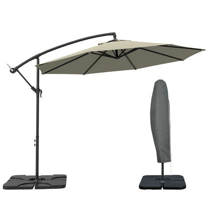 Outsunny 3(m) Garden Banana Parasol Cantilever Umbrella with Crank Handle, Cross Base, Weights and Cover for Outdoor, Hanging Sun Shade