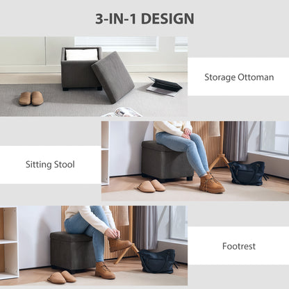 Storage Ottoman Bench, Corduroy Footstool with Removable Lid and Legs, 40cm Storage Chest Box for Living Room, Bedroom, Hallway, Grey
