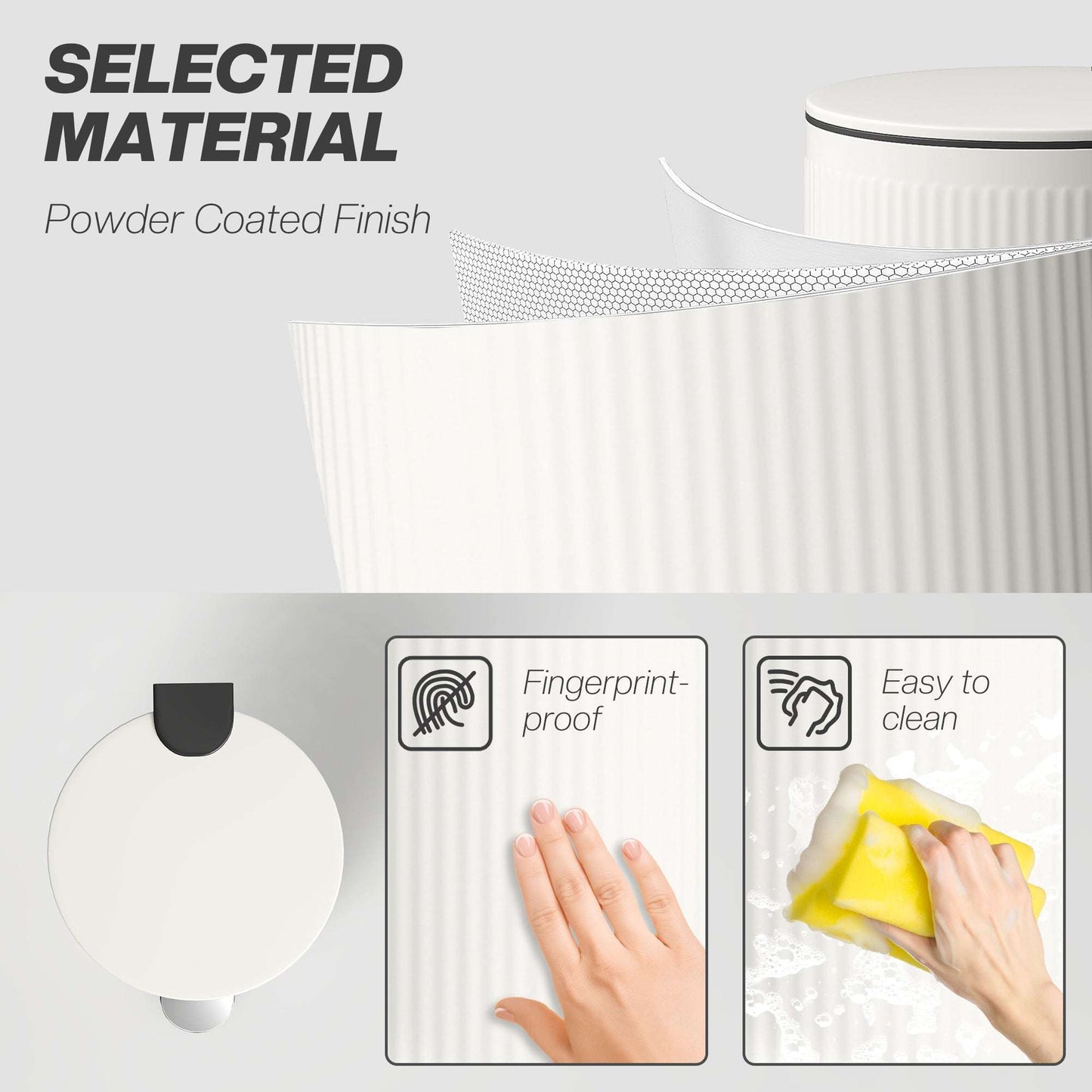 30L Kitchen Pedal Bin | Soft-Close Lid | Removable Inner Bucket | Lid Stay-Open | Fingerprint-Proof | Vertical Striped Metal & PP | Fully Assembled | 36x30x60.5cm | Cream