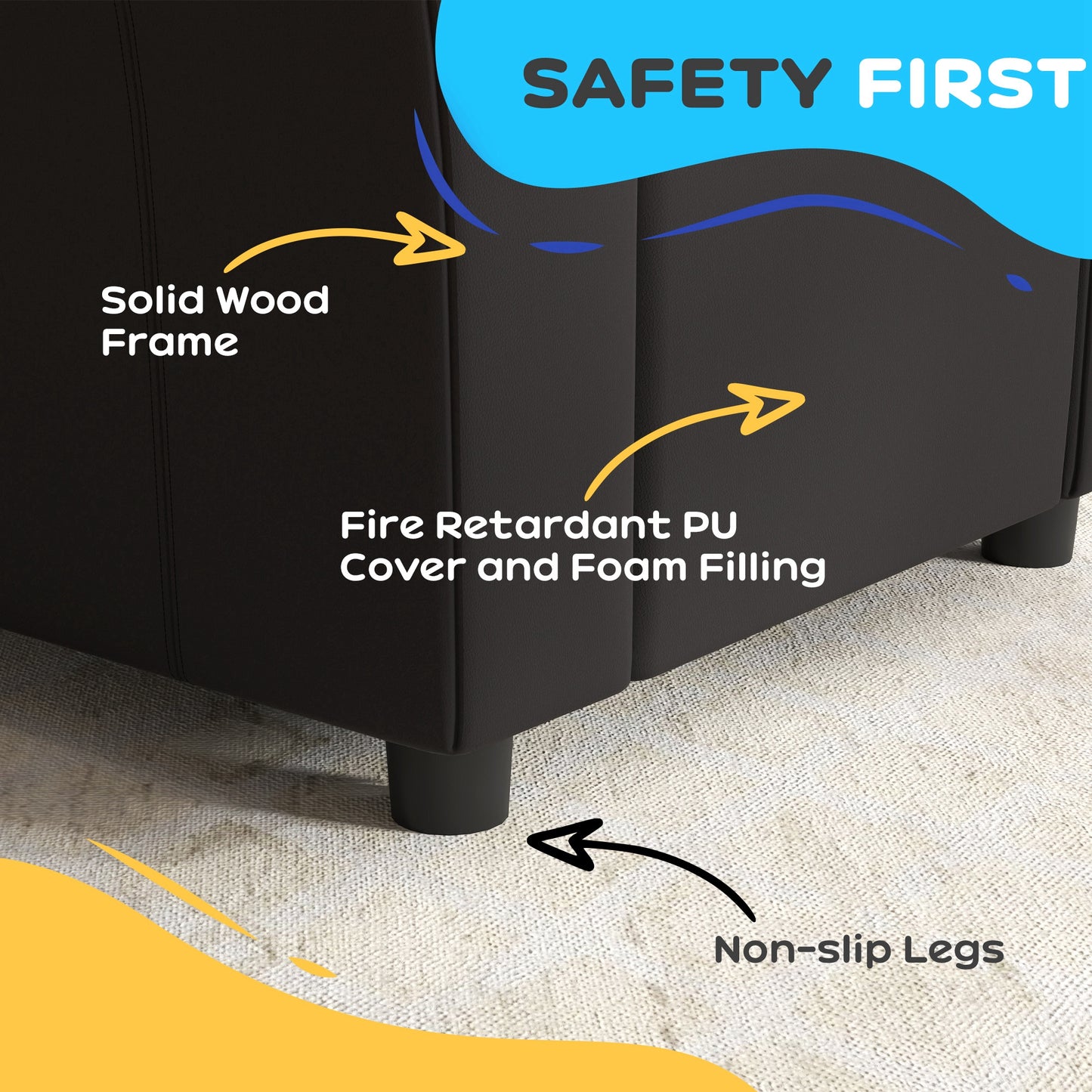 Kids Armchair, Kids Recliner Chair, PU Leather Kids Chair with Adjustable Backrest & Footrest, Padded Headrest, Black