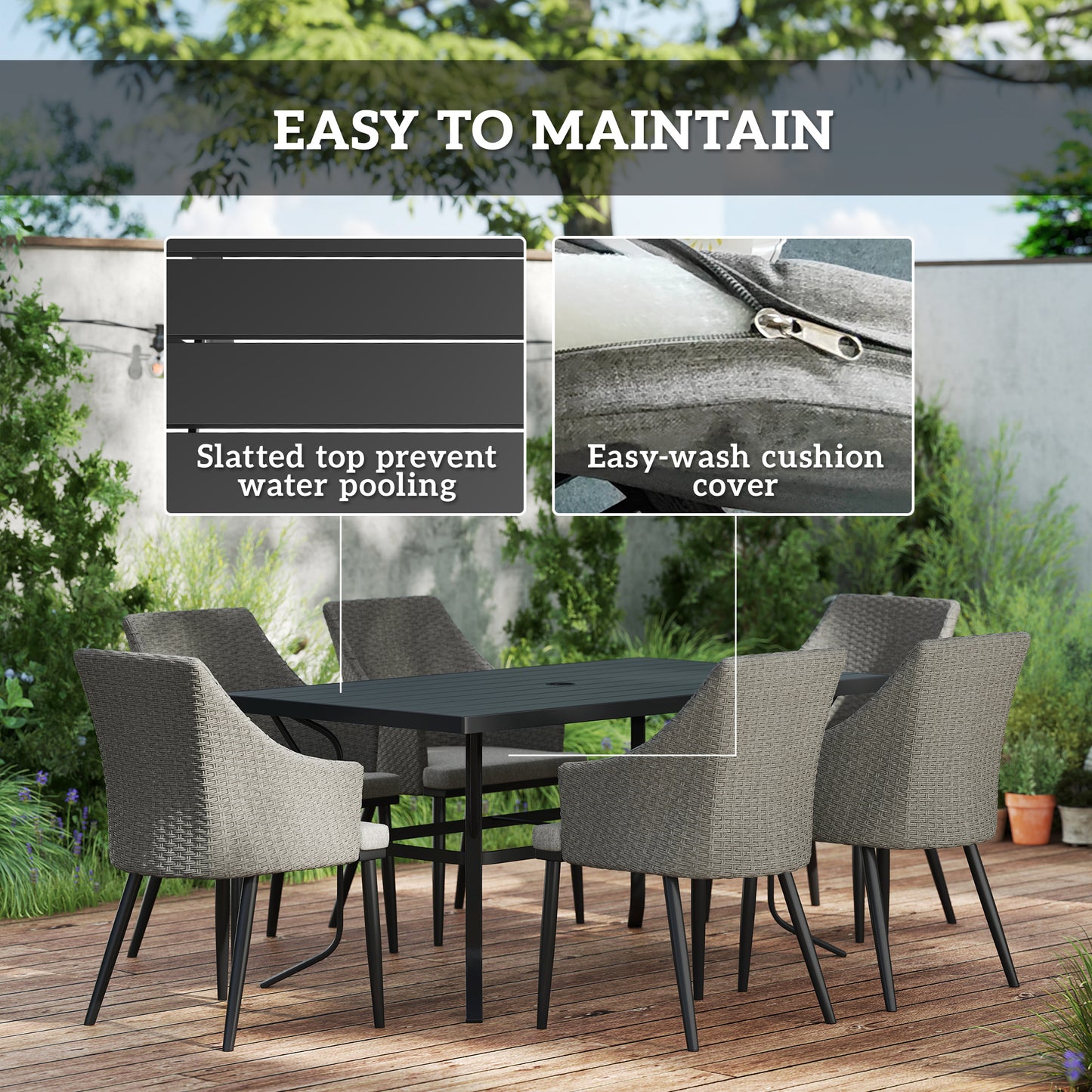 Outsunny 6 Seater Rattan Dining Set with Cushions, Garden Furniture Set, Wicker Outdoor Furniture for Patio, Balcony, Grey