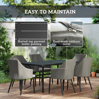 Outsunny 6 Seater Rattan Dining Set with Cushions, Garden Furniture Set, Wicker Outdoor Furniture for Patio, Balcony, Grey