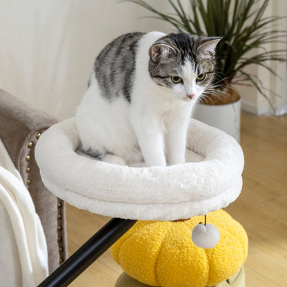 Cat Desk Bed | 360° Rotatable | Desk & Window Clamp | All-Season Plush | Up to 6kg | Cream White