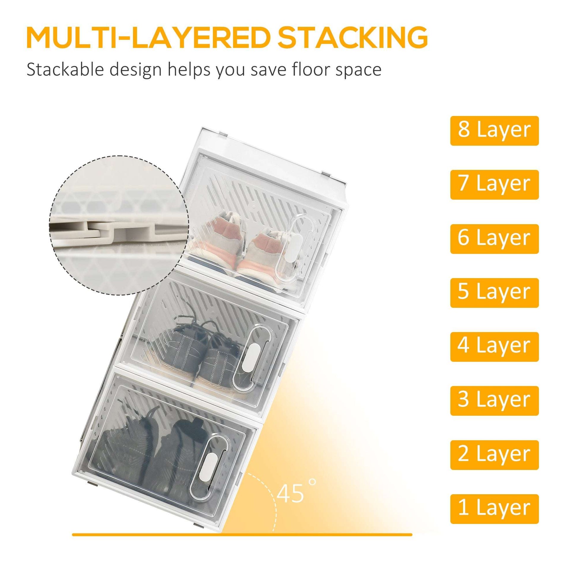 8 Piece Clear Shoe Box, Plastic Stackable Shoe Storage Box for UK/EU Size up to 12/46 with Magnetic Door for Women/Men, 28 x 36 x 21cm