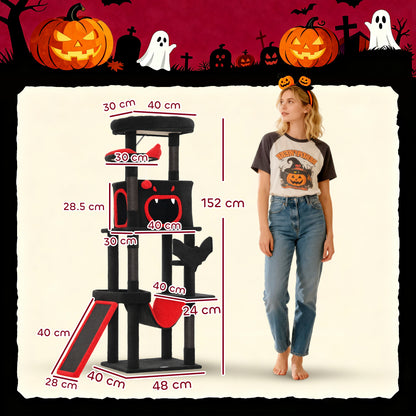 PawHut Gothic Cat Tree, 152 cm Multi-Level Cat Tower for Large Cats with Coffin Bed, Large Condo, for Halloween