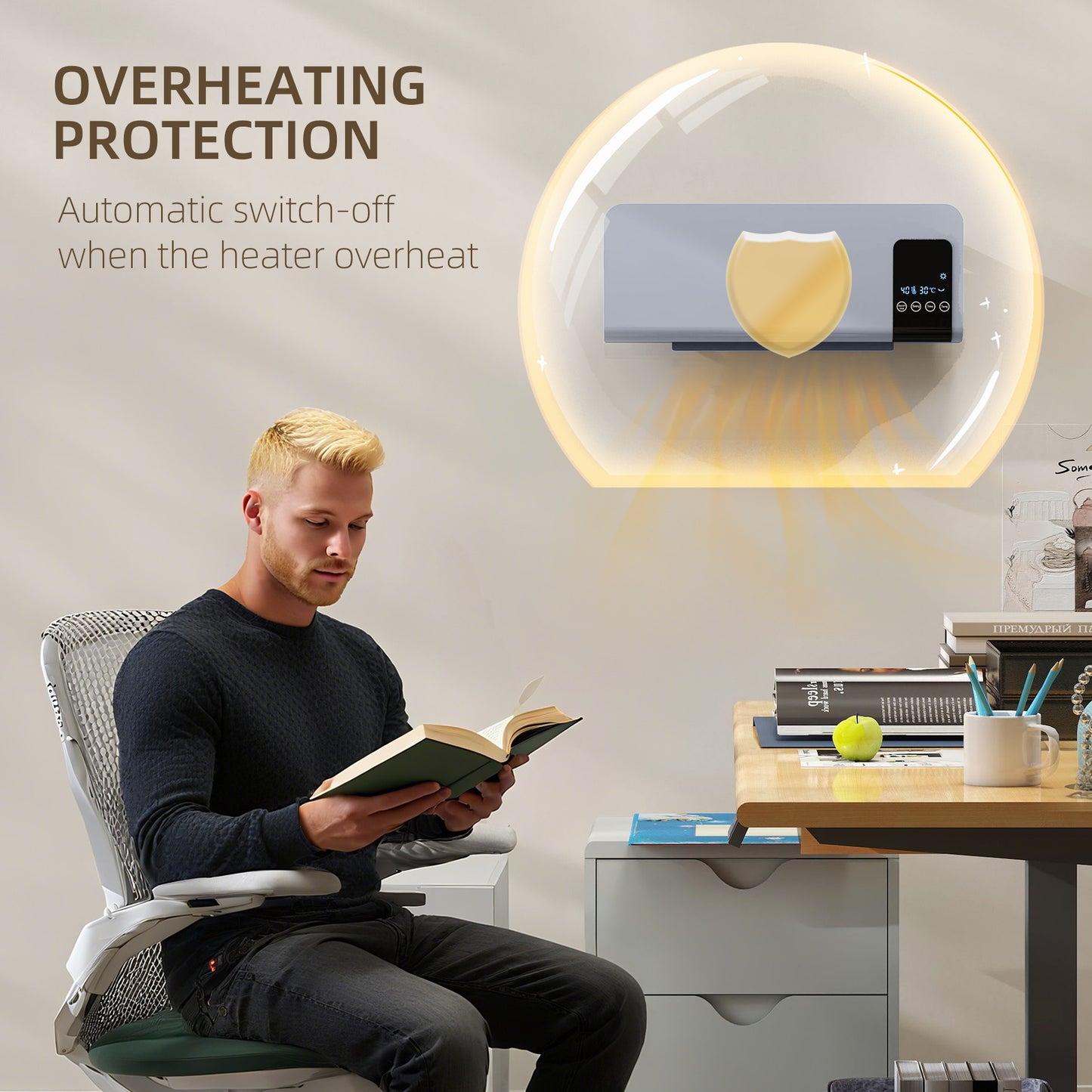 2000W Wall Mounted Heater, 18-45°C Temperature, Grey