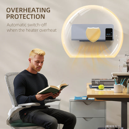 2000W Wall Mounted Heater, 18-45°C Temperature, Grey