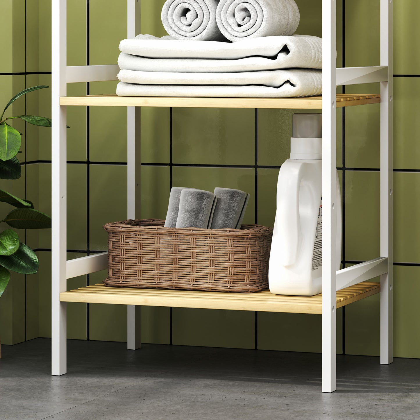 Three-Tier Bamboo Adjustable Shelf Storage Unit