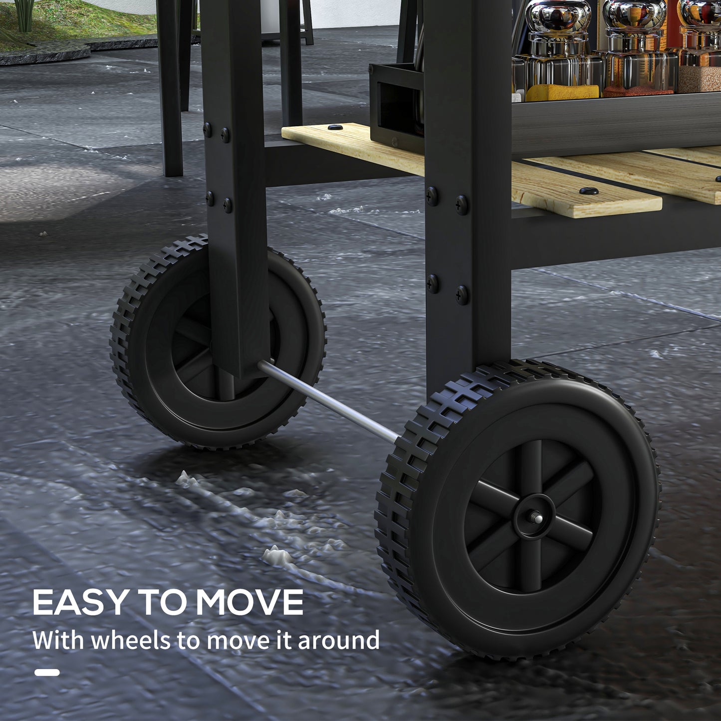 Charcoal BBQ Grill, Barbecue Trolley with Double Adjustable Grill, Side Table, Storage Shelf and Wheels for Outdoor Garden Party Cooking