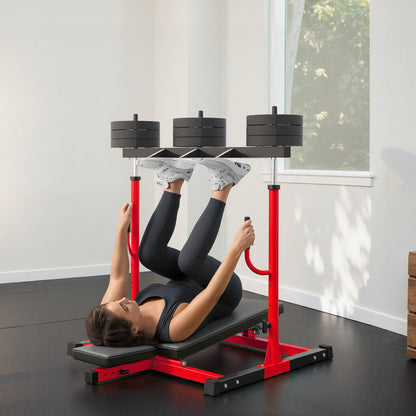 SPORTNOW Vertical Leg Press Machine | Red & Black Steel Home Gym Trainer | 1-Inch Weight Plate Posts | Adjustable Backrest & Head Pad | 130kg Plate Load