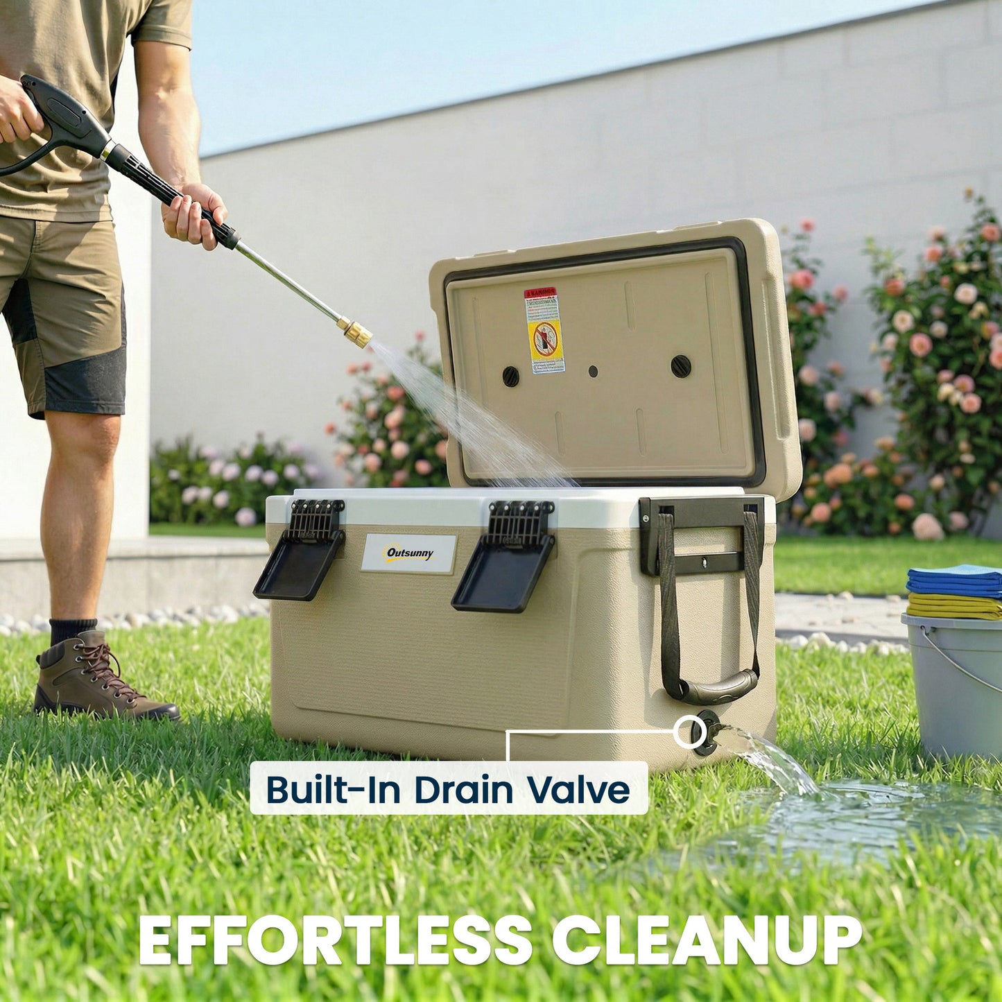 42.6L Insulated Cool Box | 72-Hour Retention | HDPE Shell | PU Foam | Drain Valve | 70kg | Camping & Fishing | Khaki