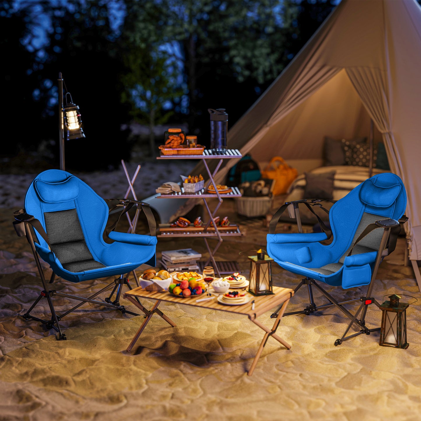 Hammock Camping Chair Set of 2, Adjustable Back Swinging Portable Camp Chair for Travel Fishing Hiking W/ Back Rest - Blue