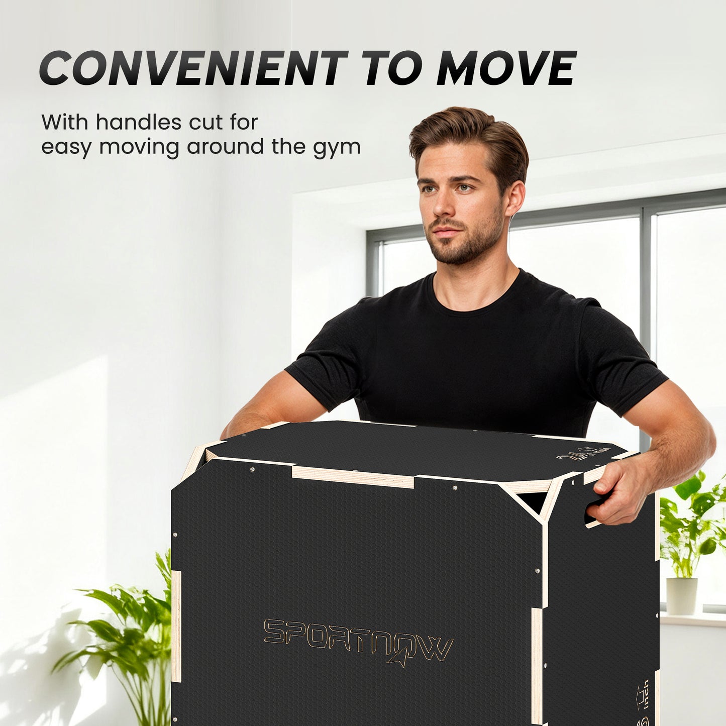 SPORTNOW 3 in 1 Wooden Plyo Box, Corner-free Non-Slip Plyometric Jump Box Step Up Platform with Handle Openings for Home Gym Exercise and Outdoor Workout, 24" x 20" x 16"
