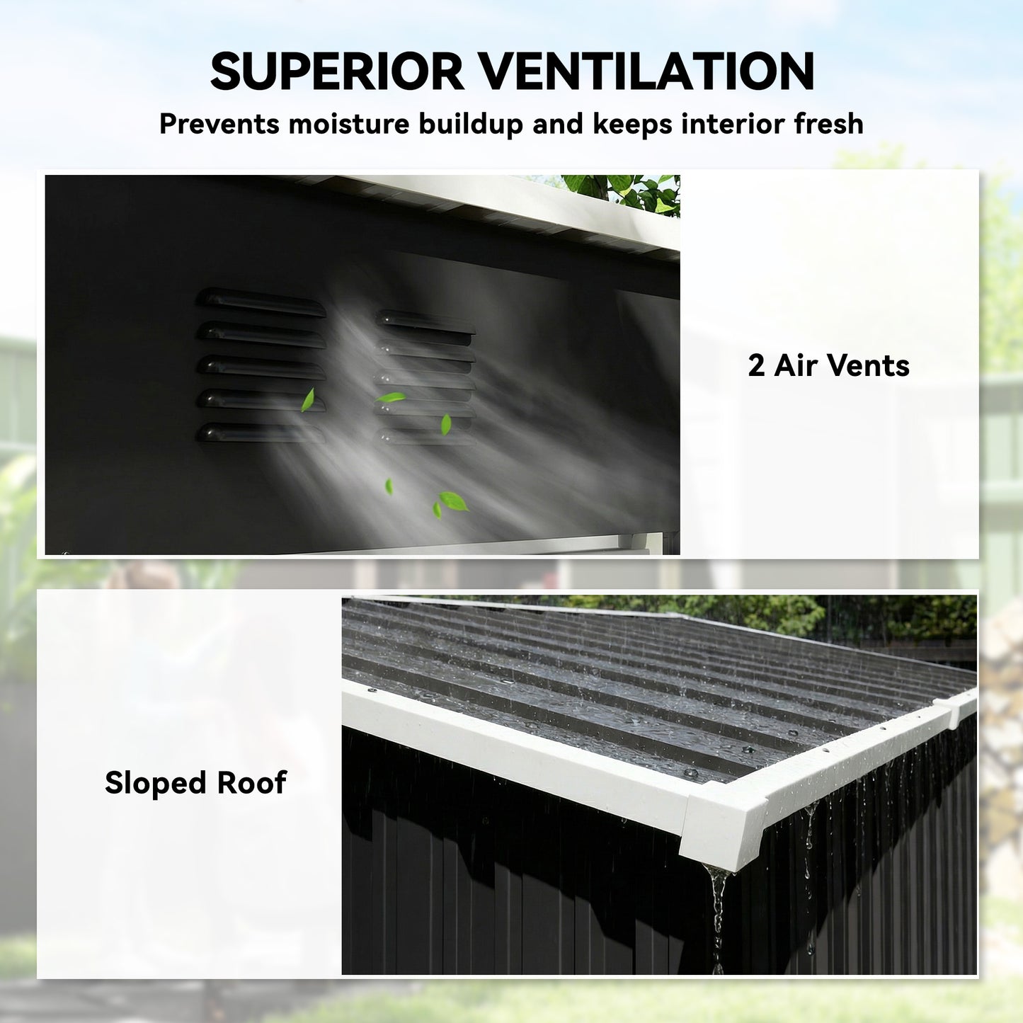 Compact Lean-To Galvanised Steel Garden Storage Shed | Lockable Door | Vent System | Sloped Roof | 20kg/㎡ Snow Load | 163x90x179cm | Patio & Flagstone | Dark Grey & White