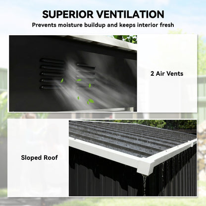 Compact Lean-To Galvanised Steel Garden Storage Shed | Lockable Door | Vent System | Sloped Roof | 20kg/㎡ Snow Load | 163x90x179cm | Patio & Flagstone | Dark Grey & White
