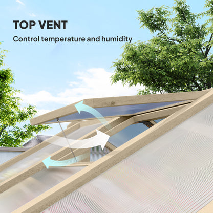 Outsunny 6.6 x 6ft Polycarbonate Greenhouse, Walk-in Wooden Greenhouse with Lockable Door and Window, Garden Plants Grow House, Brown
