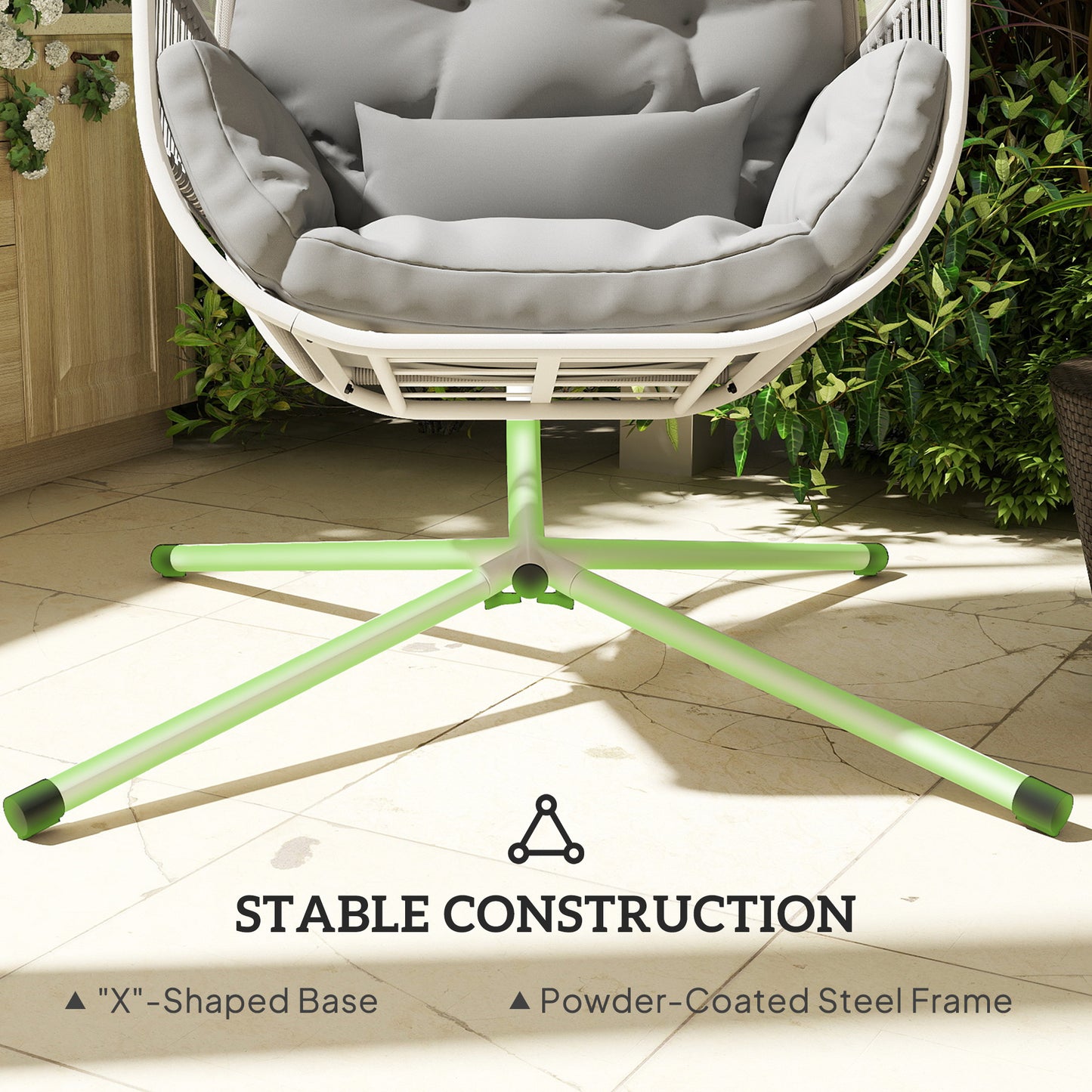 Hanging Egg Chair Outdoor Indoor, Swing Hammock Chair with Stand, Cushions, Lumbar Pillow, Adjustable Height and Steel Frame, Light Grey