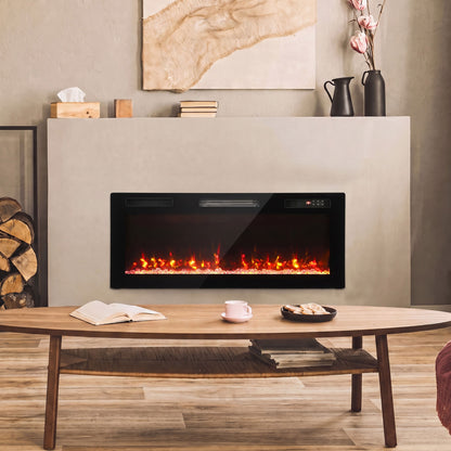 102cm Slim Electric Fireplace | 8.3cm Profile, Crystal Effect & 12 Flame Colours | 900/1800W, Remote, ECO & 7-Day Programme | Black