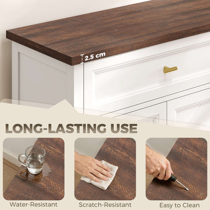 Modern Sideboard | 3 Doors & 2 Drawers | 3-Position Adjustable Shelves | Gold Alloy Handles | Anti-Tipping Straps | Water-Resistant | 75kg Capacity | 110x35x80.5cm | White & Brown Wood Effect