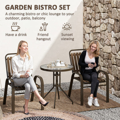 Outsunny 3 Pieces Patio Bistro Set with Stackable Chairs, Tempered Glass Table, for Outdoor, Balcony, Patio, Garden, Dark Brown
