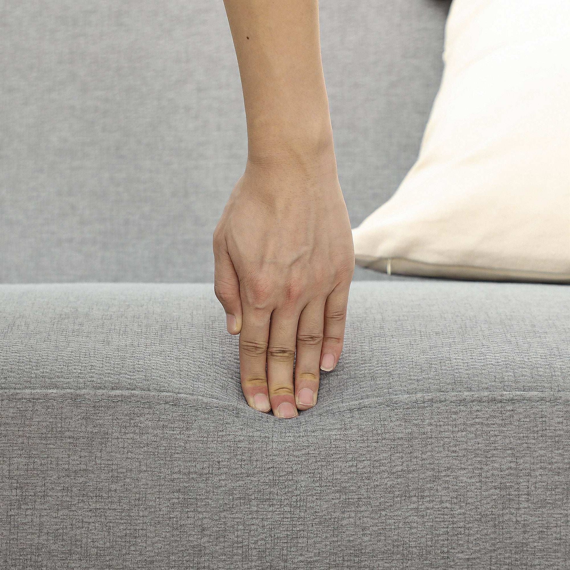 Retro Vintage Style Velvet Feel Fabric 2 Seater Sofa, Small Sofa Loveseat with 21cm Thick Padding and Wood Legs, Grey