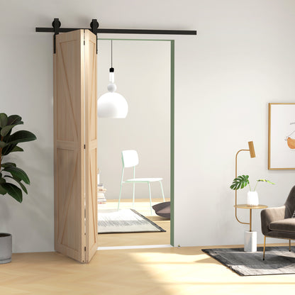 5FT/152.5CM Bi-Folding Sliding Barn Door Hardware Track Kit, Heavy Duty Sliding Door Kit for 2 Doors with J Shape Hanger