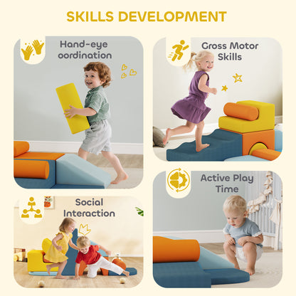 AIYAPLAY 9-Piece Soft Play Set | Multicoloured Foam Climbing & Crawling Blocks | Removable Machine-Washable Velvet Covers