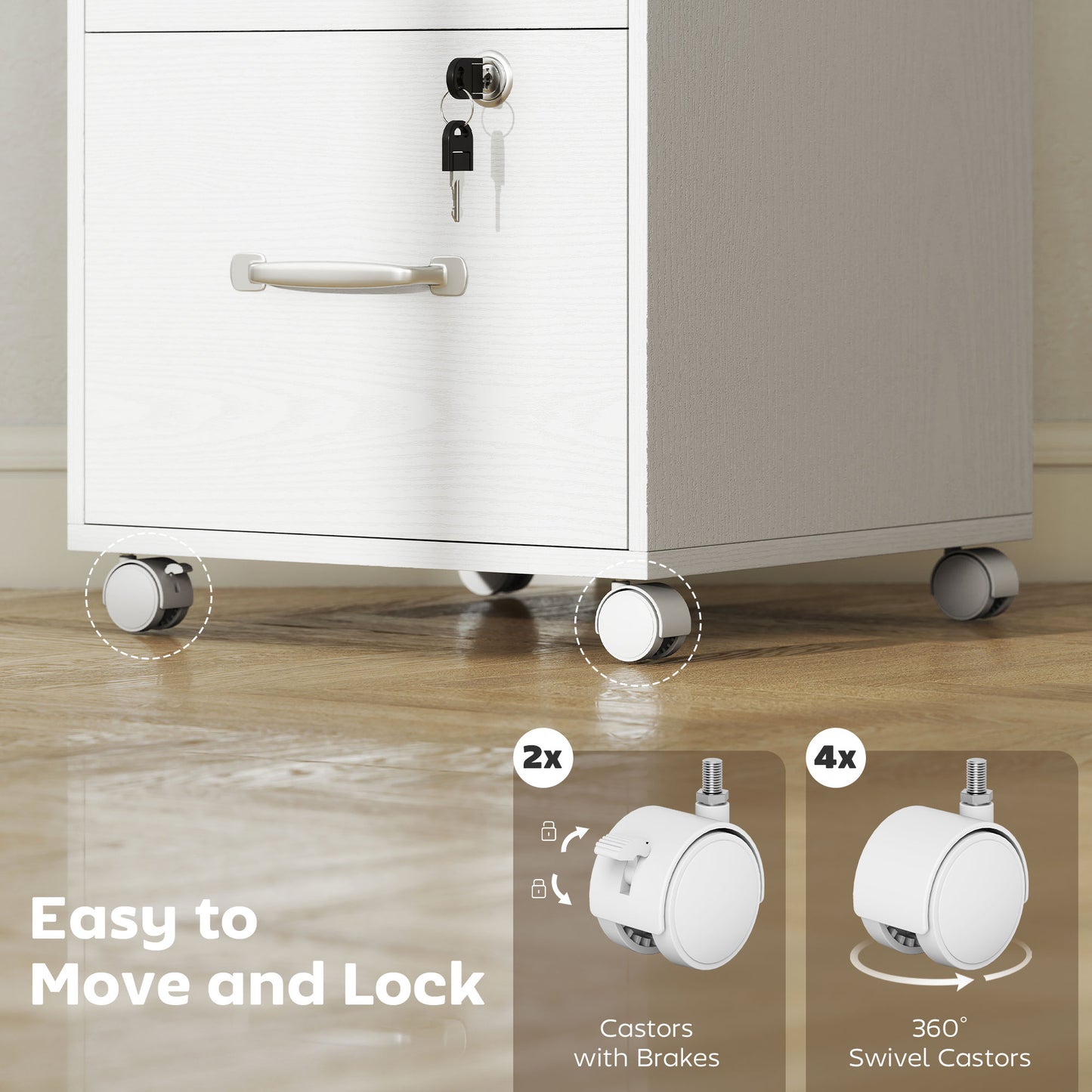 Three Drawer Wood-Effect Filing Cabinet - White