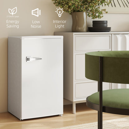 Under Counter Fridge, 85L Small Retro Vintage Style Refrigerator with Chiller Box, Adjustable Thermostat, Glass Shelves, White