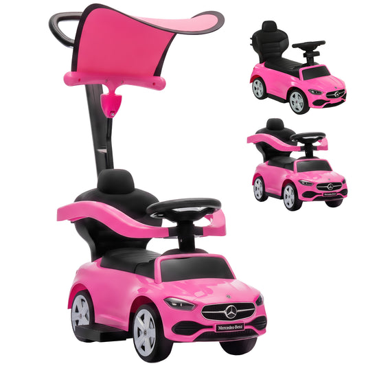 Mercedes Licensed 3-in-1 Kids Ride-On Push Car | Canopy | Guardrails | Steering Wheel Horn & Music | Under-Seat Storage | PP & Steel | 25kg | Ages 12-36 Months | 83x40x90cm | Pink / White / Black