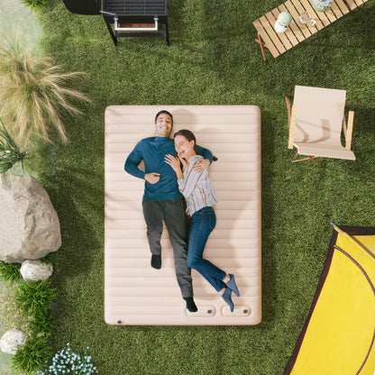 Outsunny Double Size Air Bed, with Built-in Foot Pump and Carry Bag, White