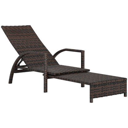 Outsunny PE Rattan Sun Lounger with Adjustable Backrest - Mixed-brown