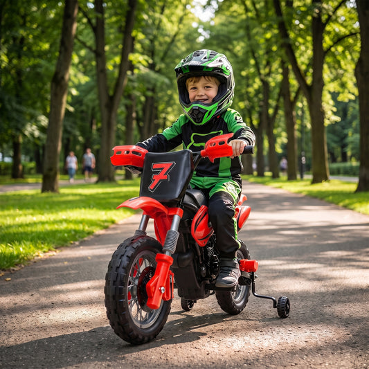 AIYAPLAY 12V Kids Electric Ride-On Motorbike | Red, Orange or Green | Dual 35W Motors, Training Wheels & Rear Suspension | Ages 3–6